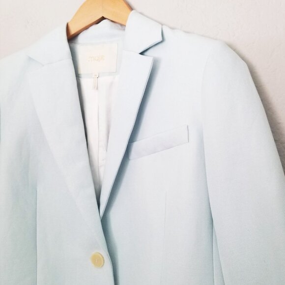 MAJE Paris Vizane Linen Blend Twill Blazer US M 38 Light Sky Blue Designer $385 - Picture 10 of 16